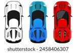 Super car set red blue white top view illustration vector