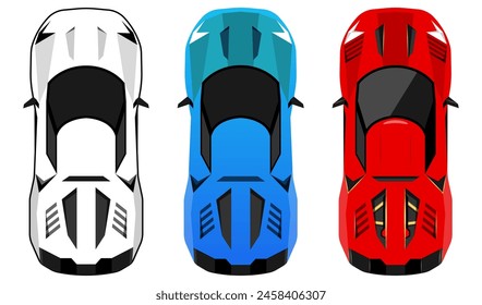 Super car set red blue white top view illustration vector