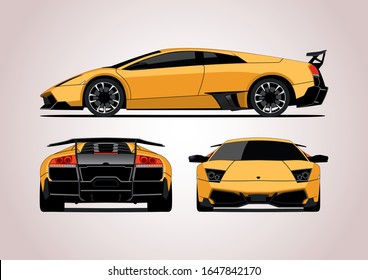 super car, view from three sides. Lamborghini Murcielago.