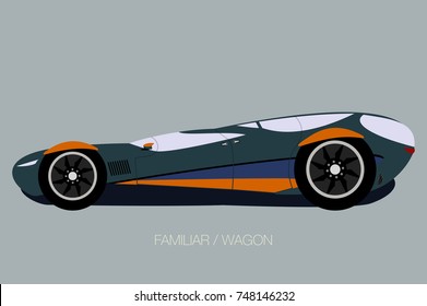 super car wagon, side view, flat design style