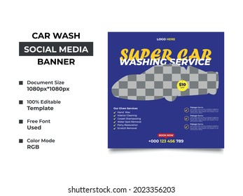 Super Car Washing Service Social Media Post Template Design With A Cropped Car Image Placement, Professional Colors Used In The Design, This Template Can Be Used As Web Banner. Vector Template, Eps 10