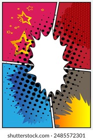 Super Cartoon Abstract Background, comic book page layout backdrop. Retro vector comics pop art design illustration.