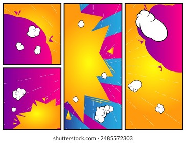 Super Cartoon Abstract Background, comic book page layout backdrop. Retro vector comics pop art design illustration.