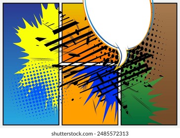 Super Cartoon Abstract Background, comic book page layout backdrop. Retro vector comics pop art design illustration.