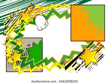 Super Cartoon Background, comic book abstract page layout backdrop. Retro vector comics pop art design illustration.
