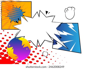 Super Cartoon Background, comic book abstract page layout backdrop. Retro vector comics pop art design illustration.