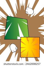 Super Cartoon Background, comic book abstract page layout backdrop. Retro vector comics pop art design illustration.