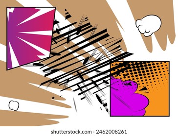 Super Cartoon Background, comic book abstract page layout backdrop. Retro vector comics pop art design illustration.