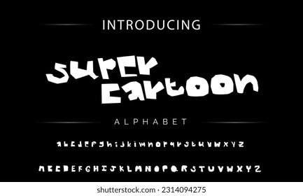 Super Cartoon Playful style font design, childish alphabet letters and numbers vector illustration