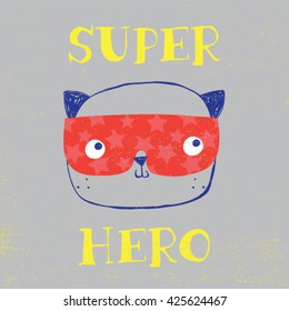 super cat drawing for baby tee print