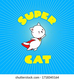 Super cat. Illustration of cute flying cat in super hero costume. Can be used for t-short print, poster or card. Vector 8 EPS.