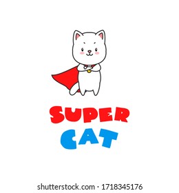 Super cat. Illustration of cute white cat in super hero costume. Can be used for t-short print, poster or card. Vector 8 EPS.