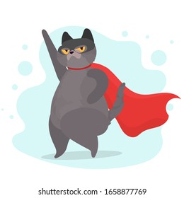 Super cat in a mask and with a red cap. Funny cat superhero with a serious look. Positive sticker.
Good for t-shirts, cards, and creative motivational banners.
Vector illustration.