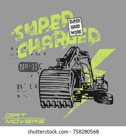 super charged, Construction, T shirt,Excavator