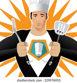 Super Chef with fork and spatula EPS 10 vector