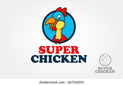 Super Chicken Logo Cartoon Character. This is a head of chicken hero cartoon try to symbolize some thing fun, cute, happy, heroic, cool, fantasy and other 