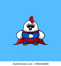 Super Chicken.Cute mascot character logo. business logo, company mascot, kawaii character Icon Illustration.Concept Isolated Premium Vector. Flat Cartoon Style.