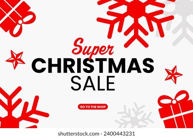 Super Christmas best sale special offer. Shop now. This weekend only. New Year Great Deals. Big winter Enjoy discount, Xmas, End of season. Retail Flyer, Poster. white and red background.