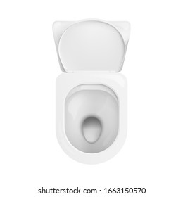 Super clean ceramic toilet bowl seen from top view - modern bathroom lavatory fixture isolated on white background - realistic 3D vector illustration