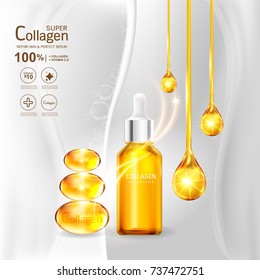 Super Collagen or Serum Vitamin Vector Background Skin Care Cosmetic concept.
