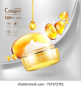 Super Collagen or Serum Vitamin Vector Background Skin Care Cosmetic concept.