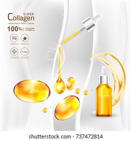 Super Collagen or Serum Vitamin Vector Background Skin Care Cosmetic concept.