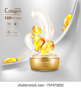 Super Collagen or Serum Vitamin Vector Background Skin Care Cosmetic concept.