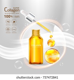 Super Collagen or Serum Vitamin Vector Background Skin Care Cosmetic concept.