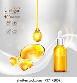 Super Collagen or Serum Vitamin Vector Background Skin Care Cosmetic concept.