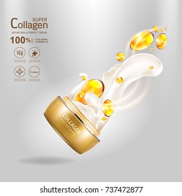Super Collagen or Serum Vitamin Vector Background Skin Care Cosmetic concept.