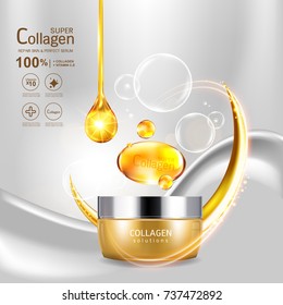 Super Collagen or Serum Vitamin Vector Background Skin Care Cosmetic concept.