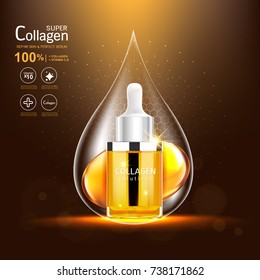 Super Collagen or Serum Vitamin Vector Background for Skin Care Cosmetic Products.