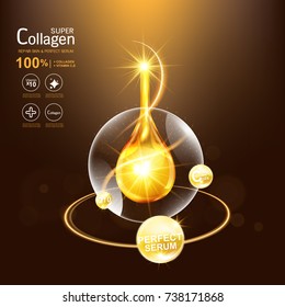 Fondo vector de vitamina súper colágeno o suero para productos cosméticos de cuidado de la piel.