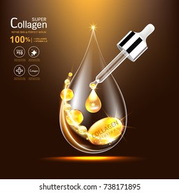 Fondo vector de vitamina súper colágeno o suero para productos cosméticos de cuidado de la piel.