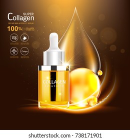 Super Collagen or Serum Vitamin Vector Background for Skin Care Cosmetic Products.