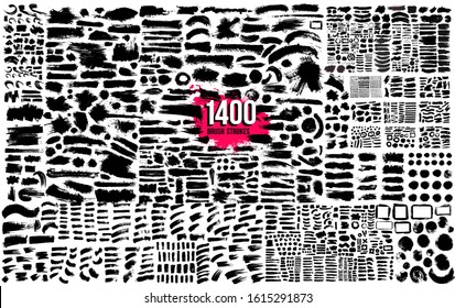 Super collection of 1400 black paint, ink brush strokes bundle, brushes, lines. Dirty artistic design elements. Circle frames. Round grunge design elements. Vector paintbrush illustration. - Shutterstock ID 1615291873