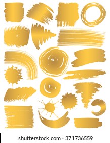 super collection of hand drawn abstract golden gradient paint brush strokes, vector set of elements for design