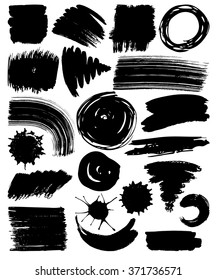 super collection of hand drawn abstract black paint brush strokes, vector set of elements for design
