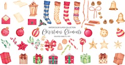 Super Collection Watercolor Christmas Elements Complete Set Eps10