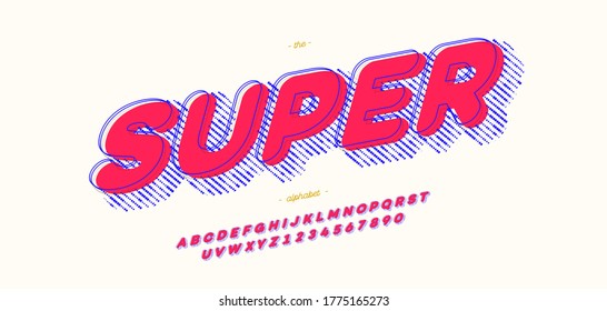 Super Comic Hero Font 3d Bold Style Modern Typography For Decoration, Logo, Poster, T Shirt, Book, Card, Sale Banner, Printing On Fabric, Industrial. Cool Typeface. Trendy Alphabet. 10 Eps