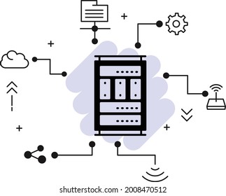 Super Computer Concept, Server Cabinet Vector Icon Design, Cloud computing and Web hosting services Symbol, Supercomputers Sign, MainFrame PC or Gaming Chasis stock illustration