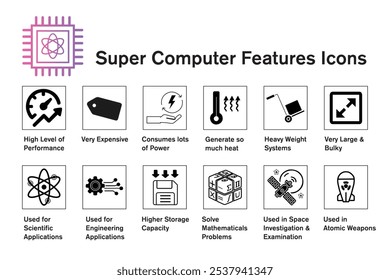 Super Computer cuenta con iconos de Ilustración vectorial.