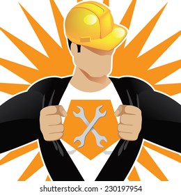 Super construction worker tearing open shirt EPS 10 vector illustration