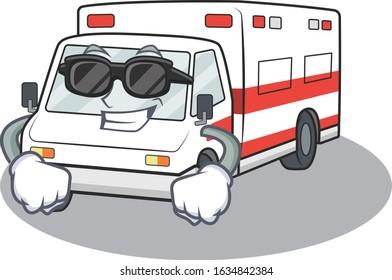 Super cool ambulance character wearing black glasses