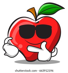 Super cool apple cartoon character design vector illustration