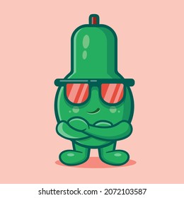 caricatura aislada de mascota de frutas de aguacate súper cool en estilo plano