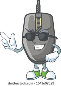 Super cool black mouse mascot character wearing black glasses