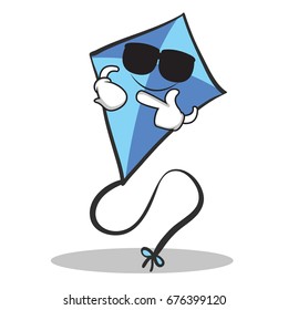 Super cool blue kite character cartoon