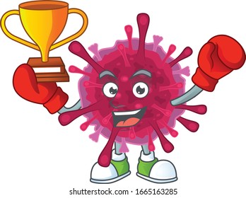 Super cool Boxing winner of amoeba coronaviruses in mascot cartoon design