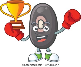 Super cool Boxing winner black beans in mascot cartoon style